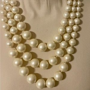 White Graduated 3 Strand Faux Pearl Necklace Vintage
